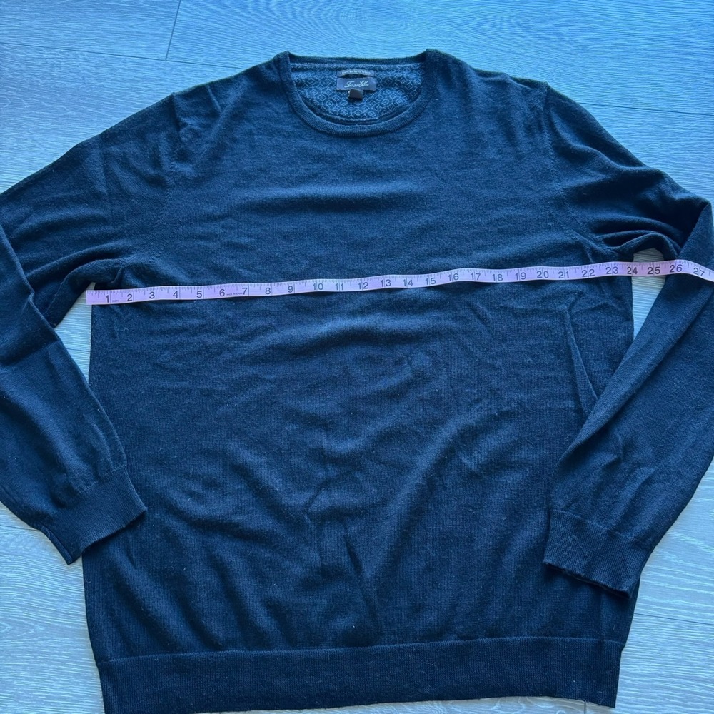 Tasso Elba Sweater Mens XL Black Crew Neck 100% Extrafine Merino Wool‎
